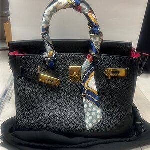 Birkin Style Bag in Black/Hot Pink